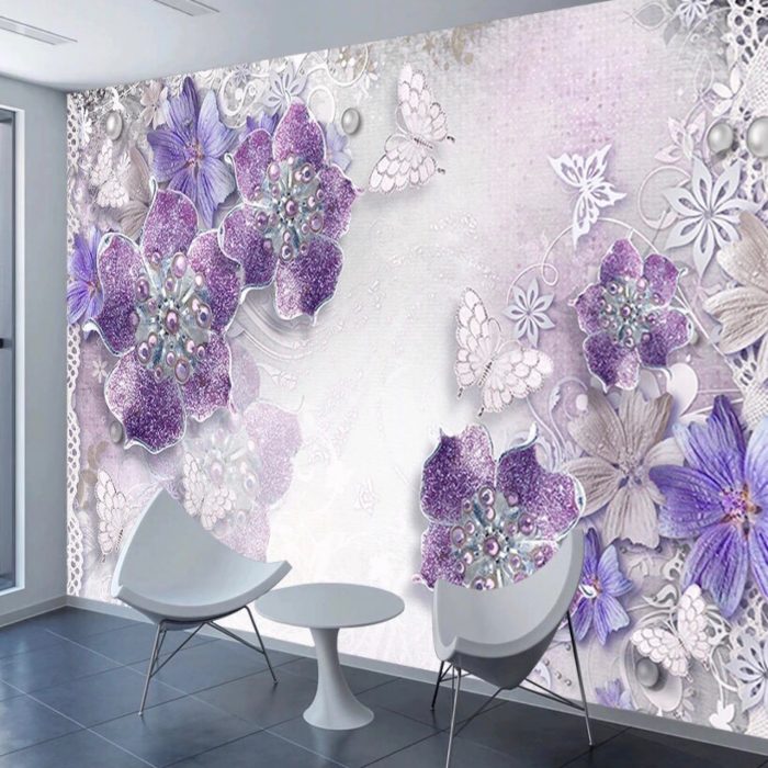 Purple Floral 5D Wall Mural - Wallpaper Pavillion